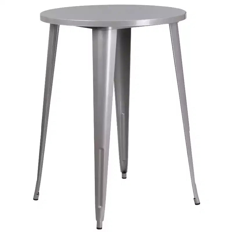 Emma and Oliver Commercial Grade 30 Round Metal Indoor-Outdoor Bar Table Set, 4 Backless Stools