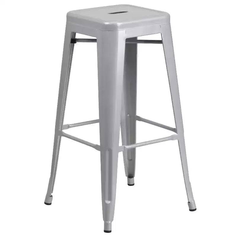 Emma and Oliver Commercial Grade 30 Round Metal Indoor-Outdoor Bar Table Set, 4 Backless Stools