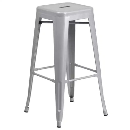 Emma and Oliver Commercial Grade 30 Round Metal Indoor-Outdoor Bar Table Set, 4 Backless Stools
