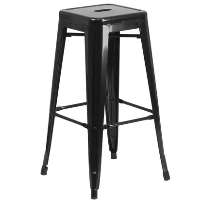 Emma and Oliver Commercial Grade 30 Round Metal Indoor-Outdoor Bar Table Set, 4 Backless Stools