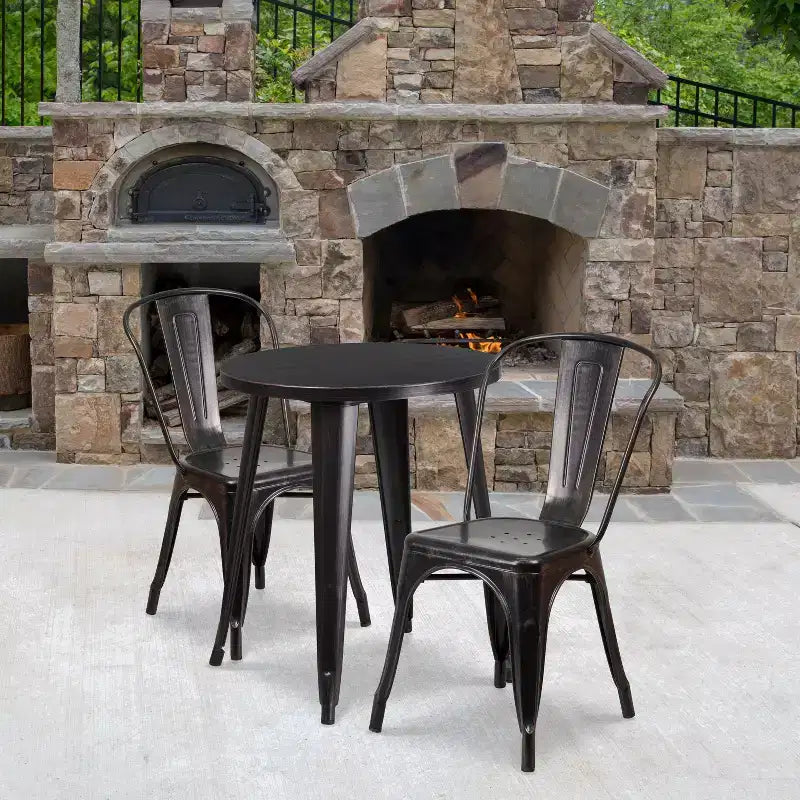 Emma and Oliver Commercial Grade 24 Round Metal Indoor-Outdoor Table Set with 2 Cafe Chairs