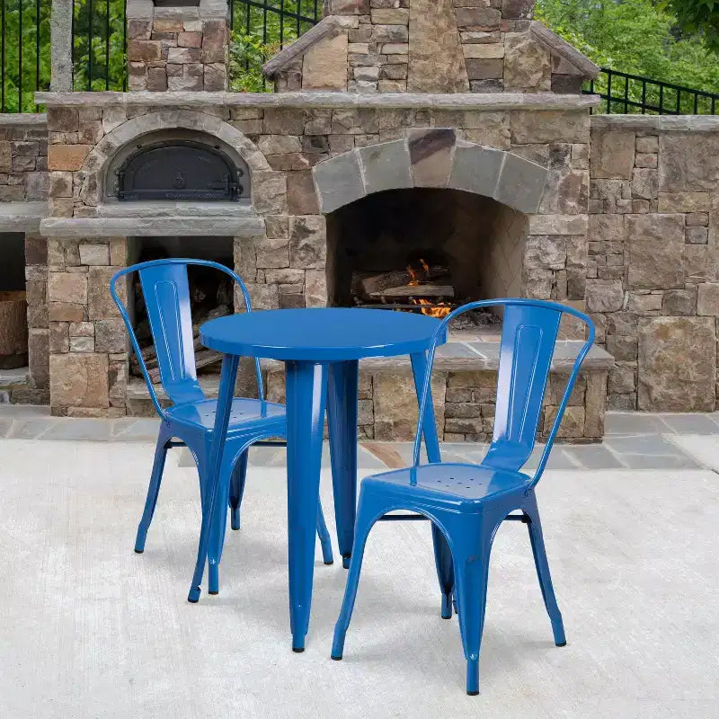 Emma and Oliver Commercial Grade 24 Round Metal Indoor-Outdoor Table Set with 2 Cafe Chairs