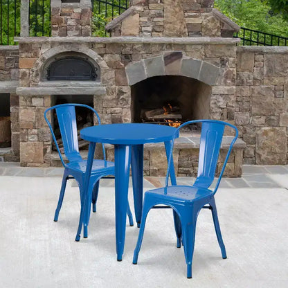 Emma and Oliver Commercial Grade 24 Round Metal Indoor-Outdoor Table Set with 2 Cafe Chairs