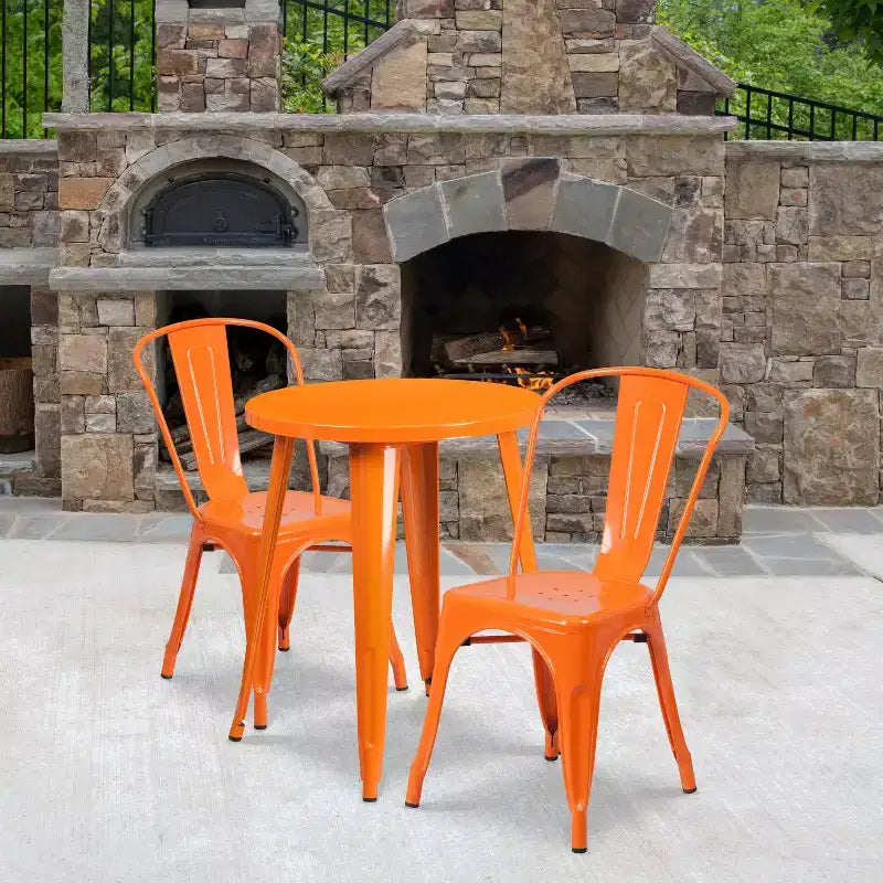 Emma and Oliver Commercial Grade 24 Round Metal Indoor-Outdoor Table Set with 2 Cafe Chairs