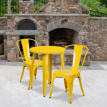 Emma and Oliver Commercial Grade 24 Round Metal Indoor-Outdoor Table Set with 2 Cafe Chairs