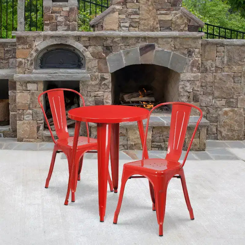 Emma and Oliver Commercial Grade 24 Round Metal Indoor-Outdoor Table Set with 2 Cafe Chairs