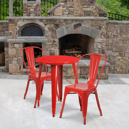 Emma and Oliver Commercial Grade 24 Round Metal Indoor-Outdoor Table Set with 2 Cafe Chairs
