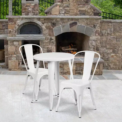 Emma and Oliver Commercial Grade 24 Round Metal Indoor-Outdoor Table Set with 2 Cafe Chairs