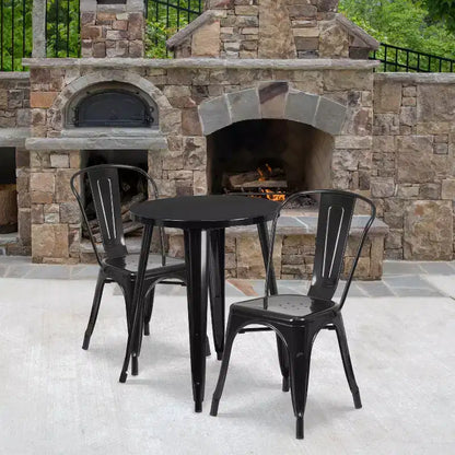 Emma and Oliver Commercial Grade 24 Round Metal Indoor-Outdoor Table Set with 2 Cafe Chairs
