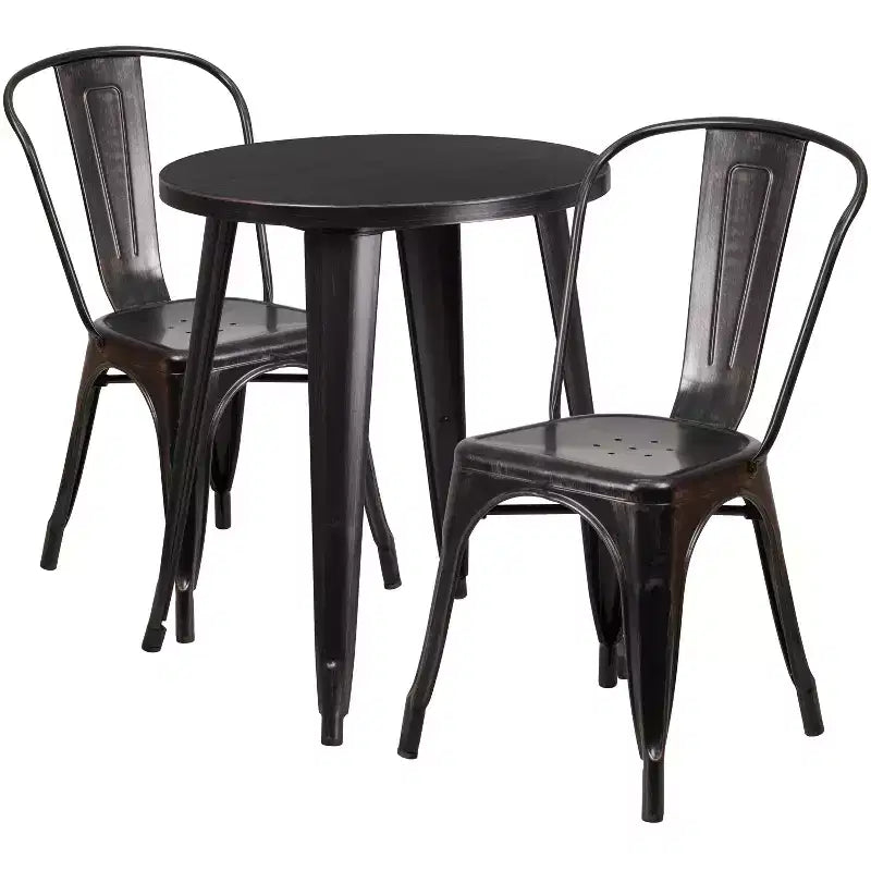 Emma and Oliver Commercial Grade 24 Round Metal Indoor-Outdoor Table Set with 2 Cafe Chairs