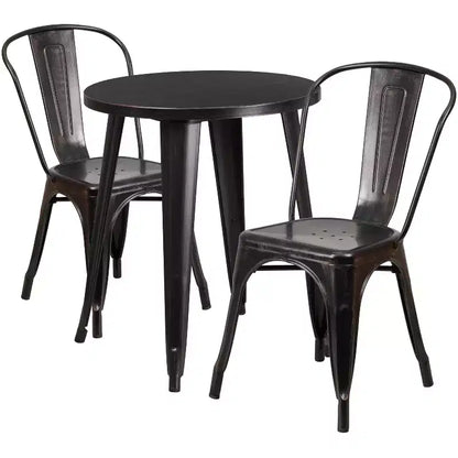Emma and Oliver Commercial Grade 24 Round Metal Indoor-Outdoor Table Set with 2 Cafe Chairs