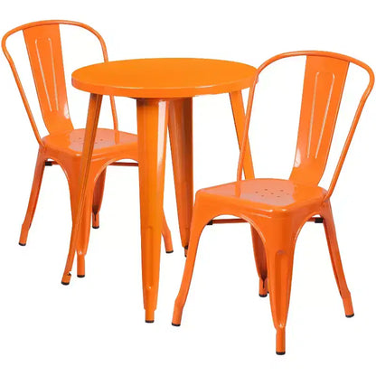 Emma and Oliver Commercial Grade 24 Round Metal Indoor-Outdoor Table Set with 2 Cafe Chairs