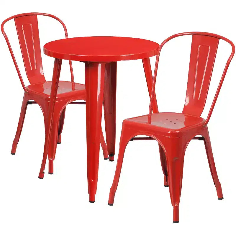 Emma and Oliver Commercial Grade 24 Round Metal Indoor-Outdoor Table Set with 2 Cafe Chairs
