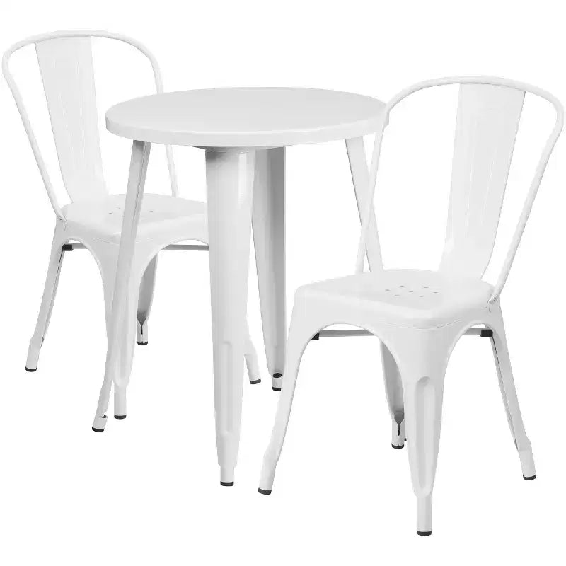 Emma and Oliver Commercial Grade 24 Round Metal Indoor-Outdoor Table Set with 2 Cafe Chairs