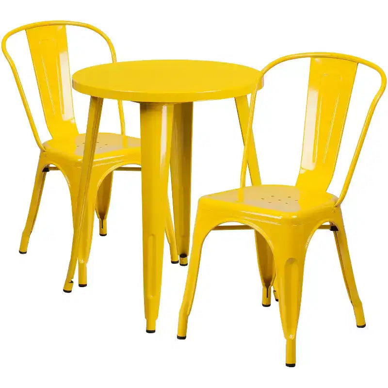 Emma and Oliver Commercial Grade 24 Round Metal Indoor-Outdoor Table Set with 2 Cafe Chairs
