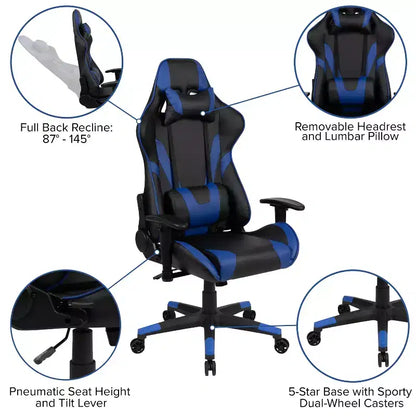 Emma and Oliver Racing Gaming Ergonomic Chair with Fully Reclining Back in Red LeatherSoft