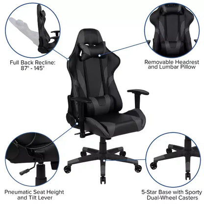 Emma and Oliver Racing Gaming Ergonomic Chair with Fully Reclining Back in Red LeatherSoft
