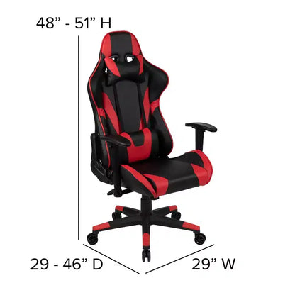 Emma and Oliver Racing Gaming Ergonomic Chair with Fully Reclining Back in Red LeatherSoft