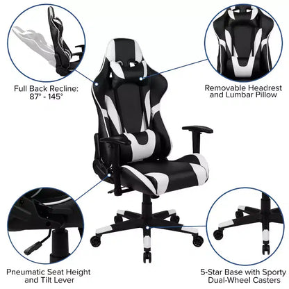 Emma and Oliver Racing Gaming Ergonomic Chair with Fully Reclining Back in Red LeatherSoft