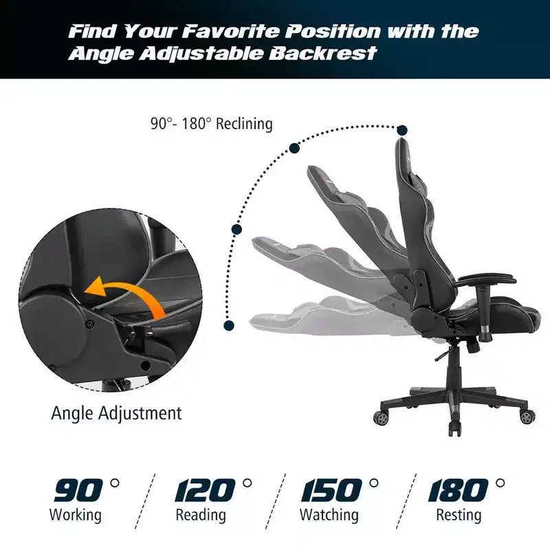 Costway Massage Gaming Chair Reclining Swivel Racing Office Chair w/Lumbar Support
