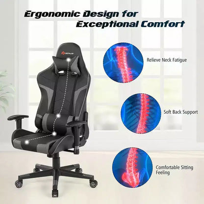 Costway Massage Gaming Chair Reclining Swivel Racing Office Chair w/Lumbar Support