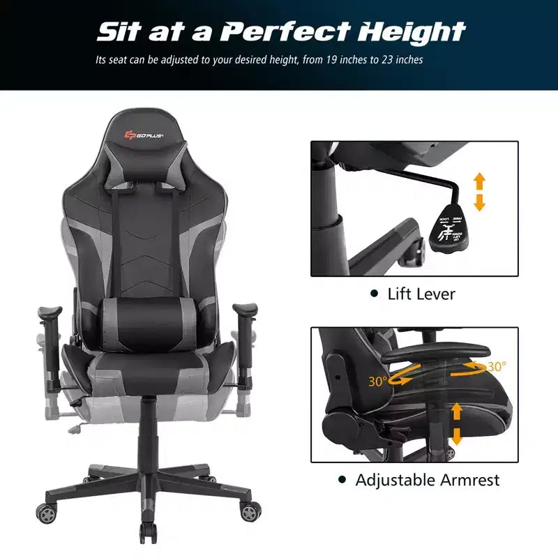 Costway Massage Gaming Chair Reclining Swivel Racing Office Chair w/Lumbar Support