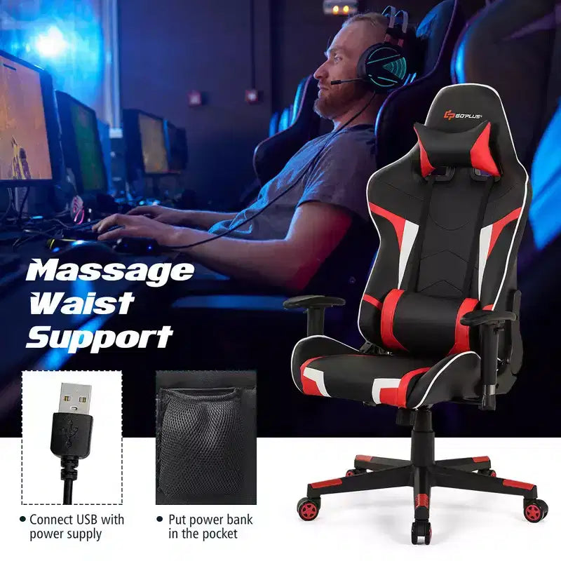 Costway Massage Gaming Chair Reclining Swivel Racing Office Chair w/Lumbar Support