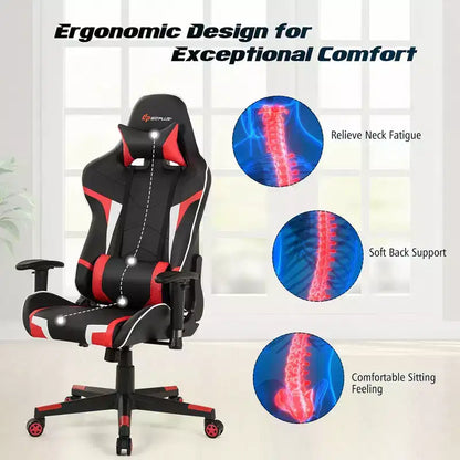 Costway Massage Gaming Chair Reclining Swivel Racing Office Chair w/Lumbar Support