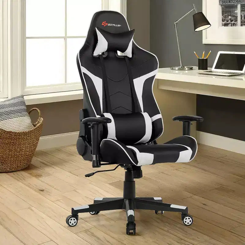 Costway Massage Gaming Chair Reclining Swivel Racing Office Chair w/Lumbar Support