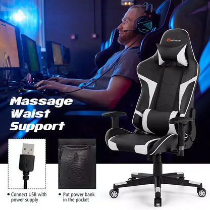 Costway Massage Gaming Chair Reclining Swivel Racing Office Chair w/Lumbar Support