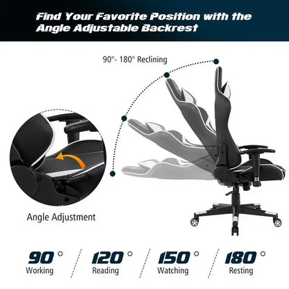Costway Massage Gaming Chair Reclining Swivel Racing Office Chair w/Lumbar Support