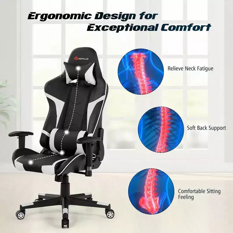 Costway Massage Gaming Chair Reclining Swivel Racing Office Chair w/Lumbar Support