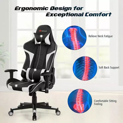 Costway Massage Gaming Chair Reclining Swivel Racing Office Chair w/Lumbar Support