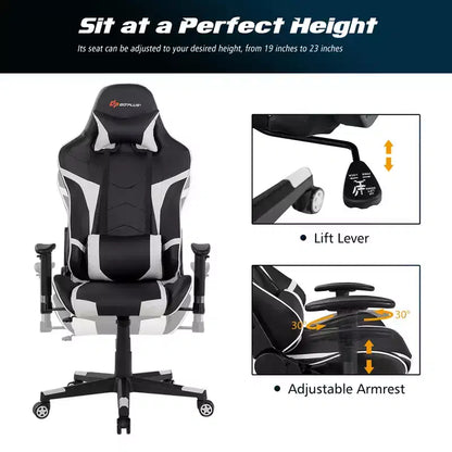 Costway Massage Gaming Chair Reclining Swivel Racing Office Chair w/Lumbar Support