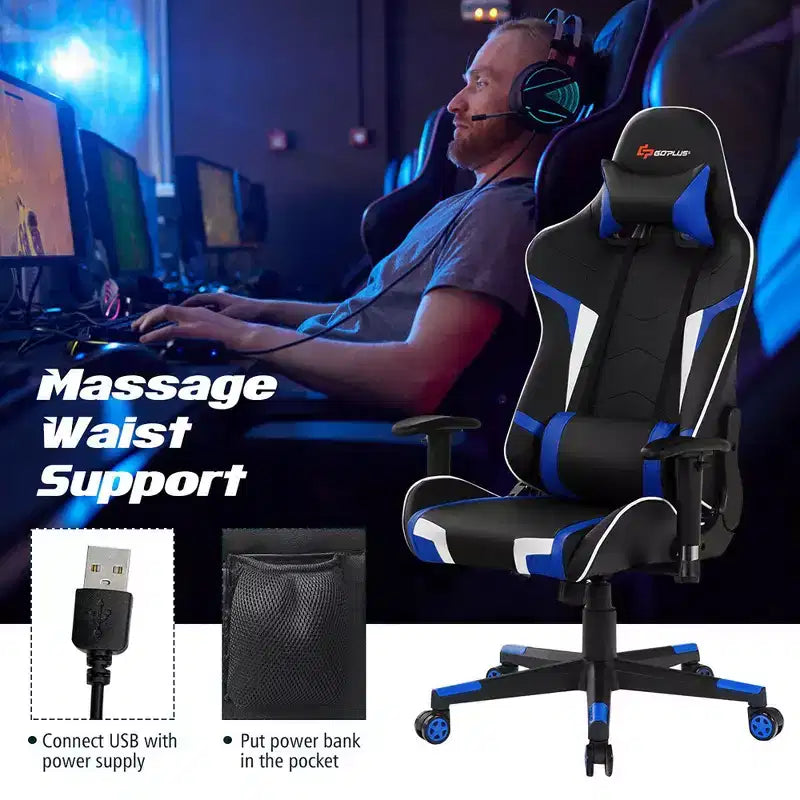 Costway Massage Gaming Chair Reclining Swivel Racing Office Chair w/Lumbar Support