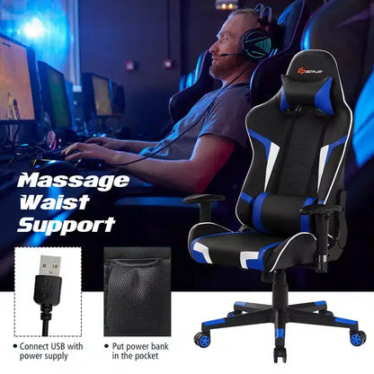 Costway Massage Gaming Chair Reclining Swivel Racing Office Chair w/Lumbar Support