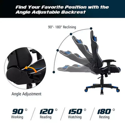 Costway Massage Gaming Chair Reclining Swivel Racing Office Chair w/Lumbar Support