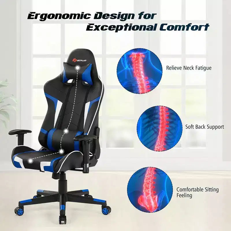 Costway Massage Gaming Chair Reclining Swivel Racing Office Chair w/Lumbar Support