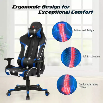 Costway Massage Gaming Chair Reclining Swivel Racing Office Chair w/Lumbar Support
