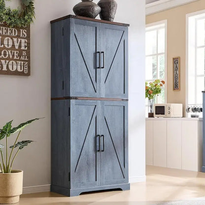 72 Garde-manger de cuisine de style campagnard, armoire de rangement avec portes coulissantes de grange - N/A