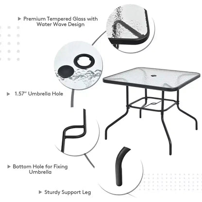 Costway Ensemble de salle à manger 6 pièces pour terrasse, chaises pliantes, table en verre avec parasol, gris