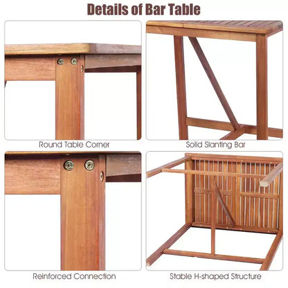 Costway 3PCS Bar Set Acacia Wood Bar Height Patio Bistro Dining Set Outdoor