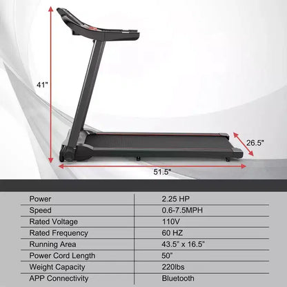 Costway 2.25HP Electric Running Machine Treadmill Bluetooth Speaker APP Control