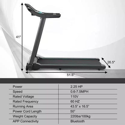 Costway 2.25HP Electric Running Machine Treadmill Bluetooth Speaker APP Control
