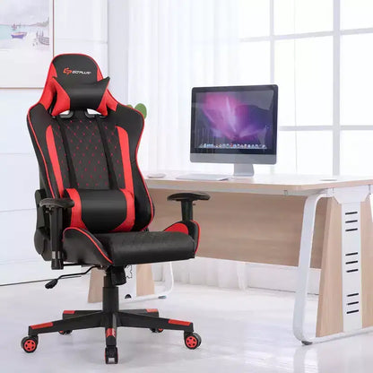 Costway Massage Gaming Chair Reclining Racing Chair w/Lumbar Support and Headrest White/Blue/Pink/Red