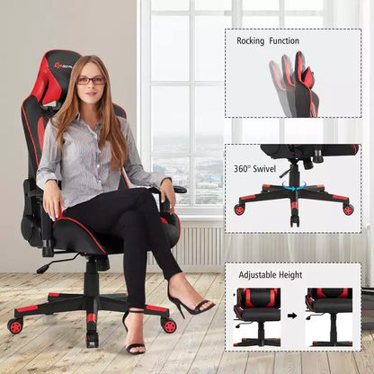 Costway Massage Gaming Chair Reclining Racing Chair w/Lumbar Support and Headrest White/Blue/Pink/Red