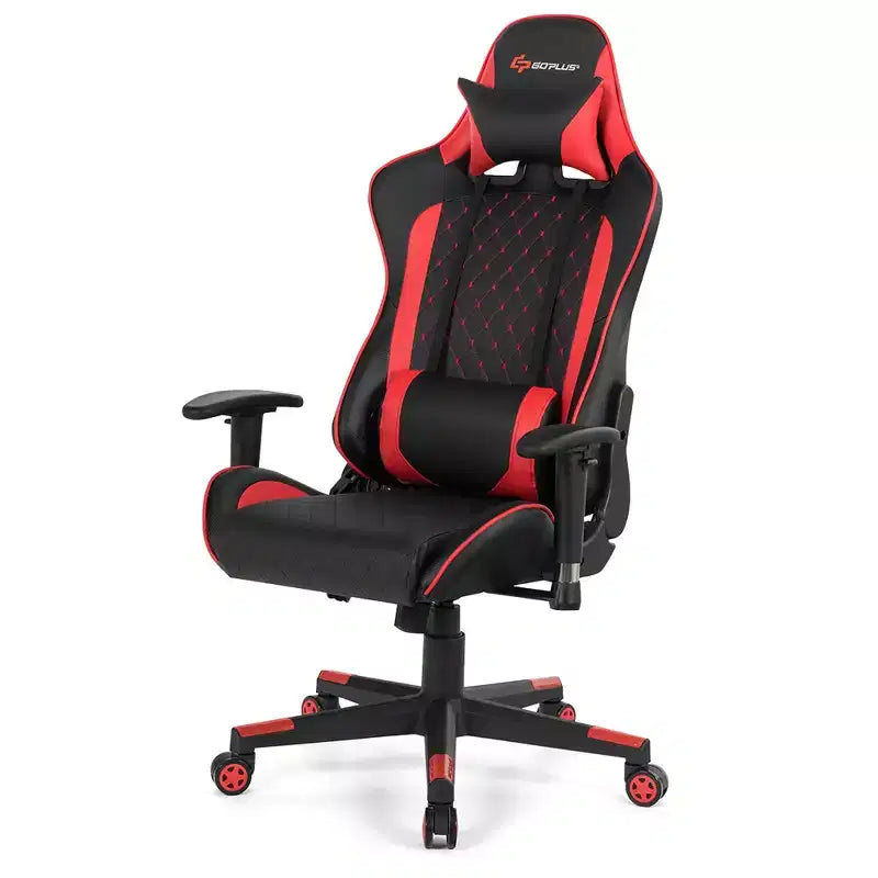 Costway Massage Gaming Chair Reclining Racing Chair w/Lumbar Support and Headrest White/Blue/Pink/Red