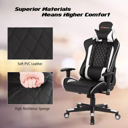 Costway Massage Gaming Chair Reclining Racing Chair w/Lumbar Support and Headrest White/Blue/Pink/Red