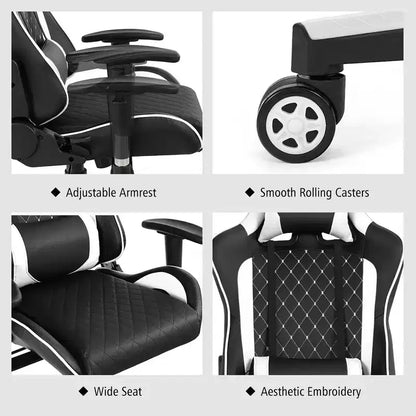 Costway Massage Gaming Chair Reclining Racing Chair w/Lumbar Support and Headrest White/Blue/Pink/Red