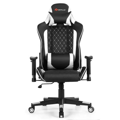 Costway Massage Gaming Chair Reclining Racing Chair w/Lumbar Support and Headrest White/Blue/Pink/Red